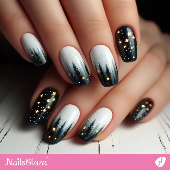 Dreamy Nighttime Forest Scene Nail Design | Love the Forest Nails - NB2775